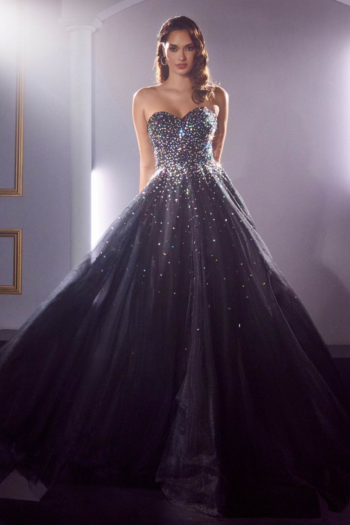 BADAZZLE Black Multi-Colour Gem Detail A Line Ballgown Formal Dress BADAZZLE Black Multi-Colour Gem Detail A Line Ballgown Formal Dress