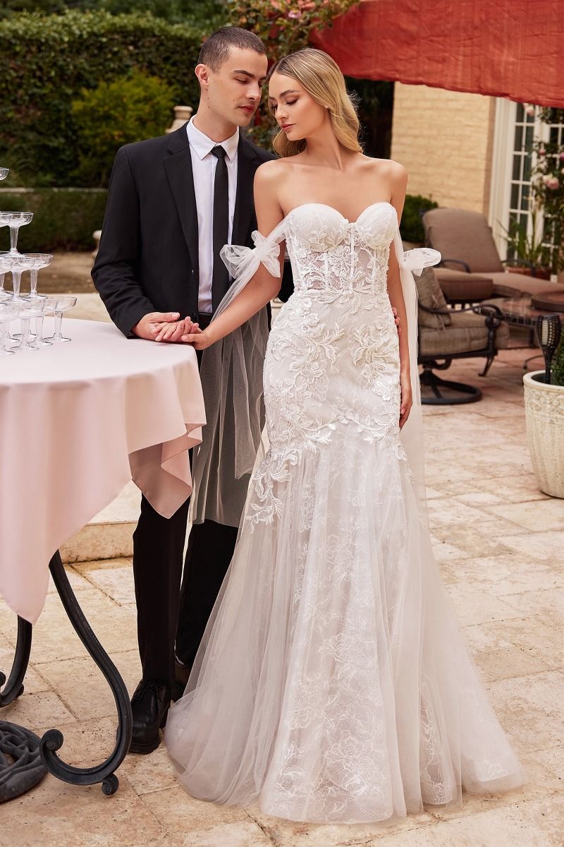 Divinity Bridal HOPE Sweetheart Strapless Lace Tulle Mermaid Wedding Dress, affordable bridal gown, romantic elegance.