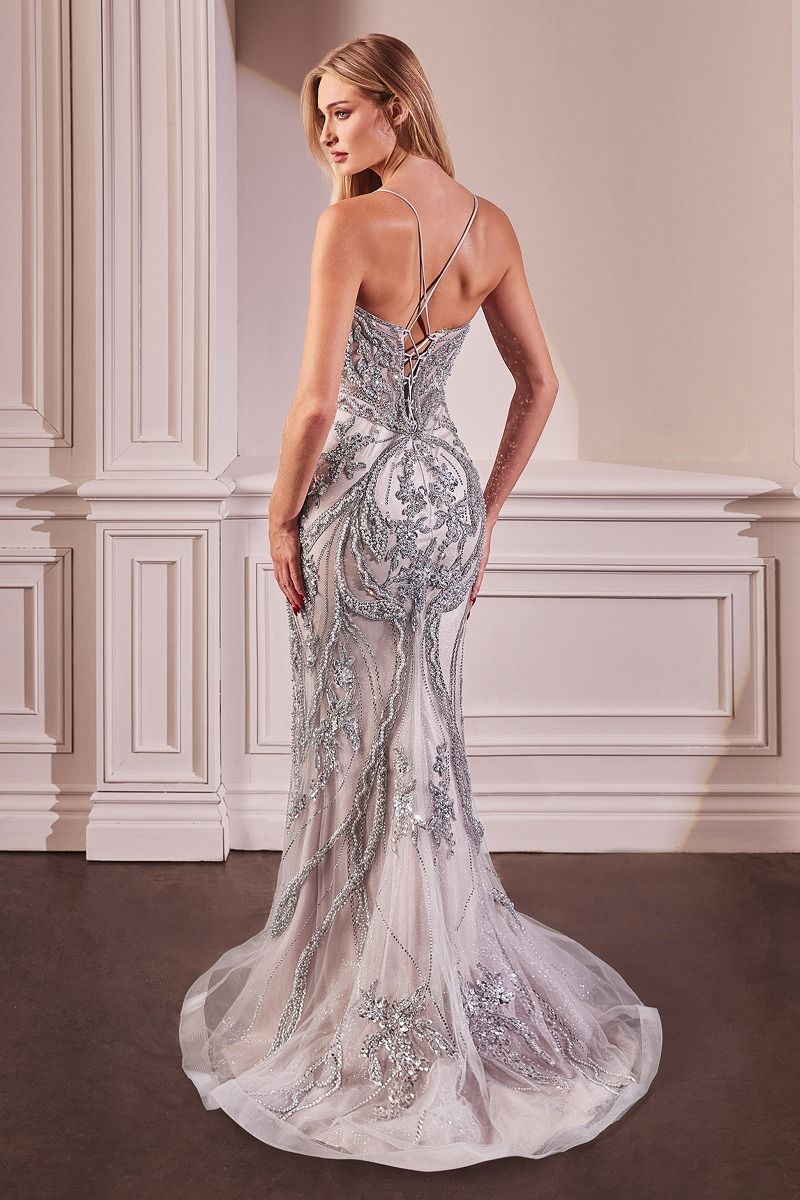 GRACELYN Pearl Embellished Mermaid Dress with Plunging Neckline, Formal Evening Gown. Brisbane to Gold Coast, Australia.