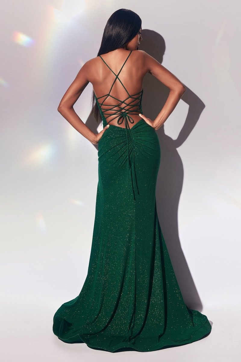 MISTELLA Shimmer Glitter Low Back Corset Mermaid Formal Gown, featuring a fitted silhouette and lace-up back. Brisbane to Gold Coast.