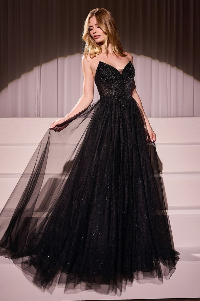 KATORINA Strapless Beaded Bustier Tulle Ball Gown with sparkling beaded details. Perfect evening gown from Brisbane to Gold Coast.