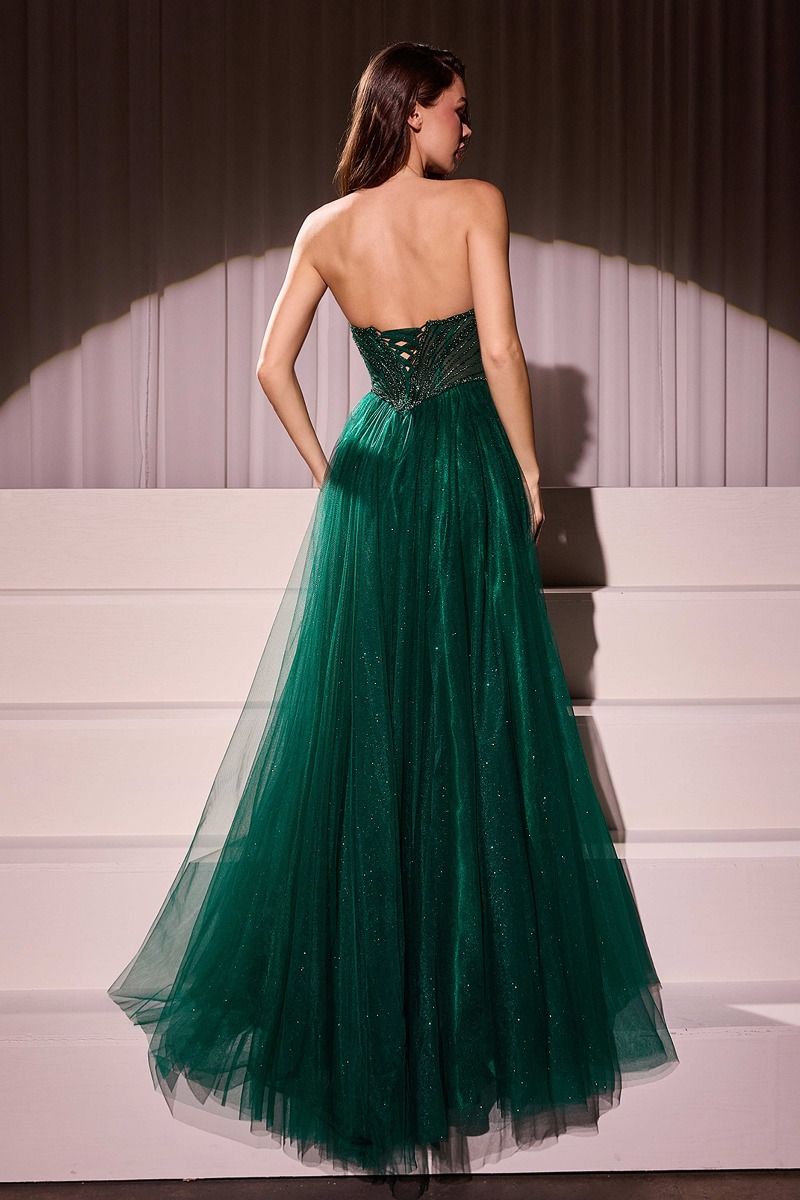 Alt Tag: KATORINA strapless beaded bustier ball gown features tulle skirt, lace-up back, evening gown Brisbane to Gold Coast