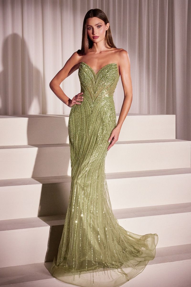 NYELA Couture Hand Beaded Embellished Bodice Strapless Mermaid Formal Dress