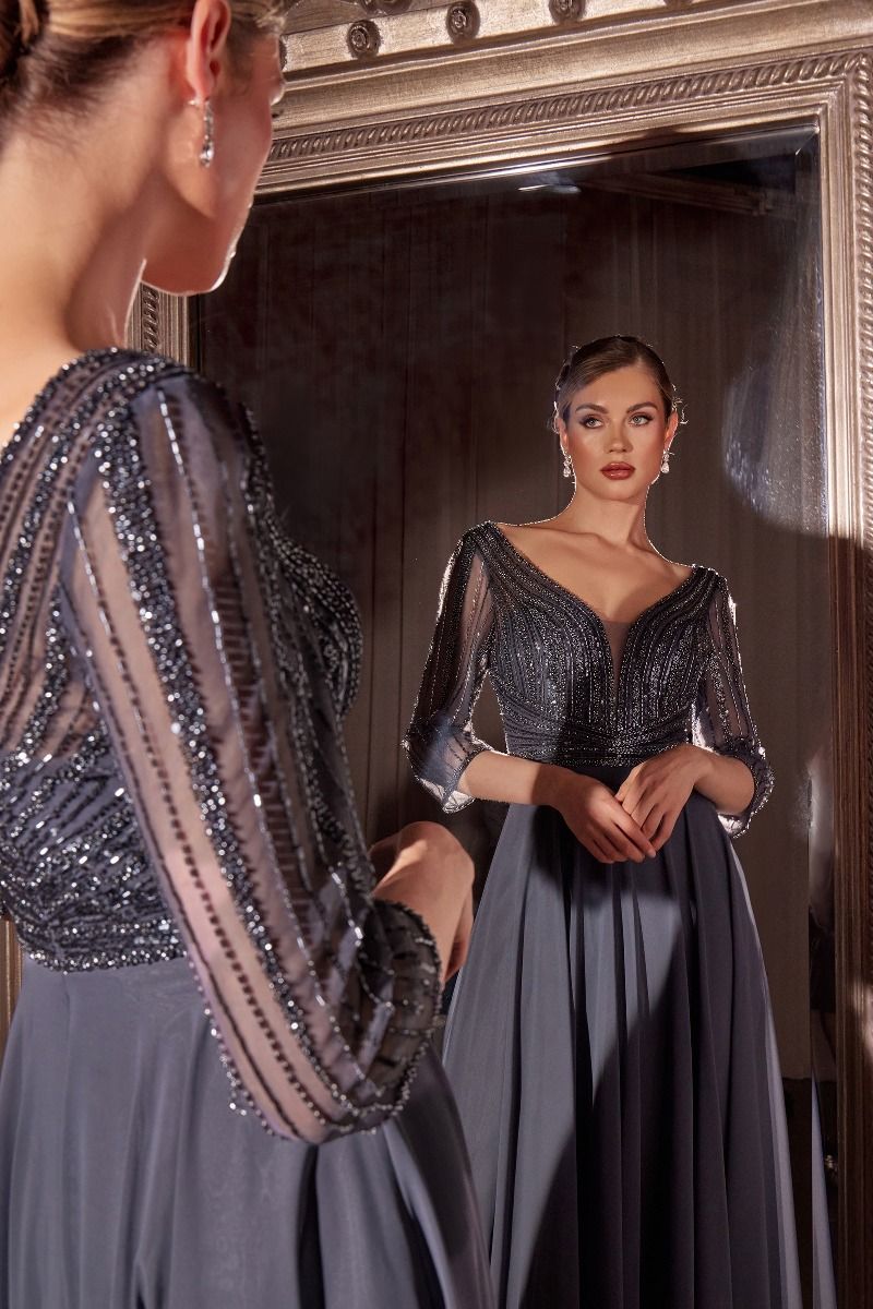 EDNA Embellished Sleeve Mother of Groom Bride A Line Evening Gown in Australia | One Honey Boutique