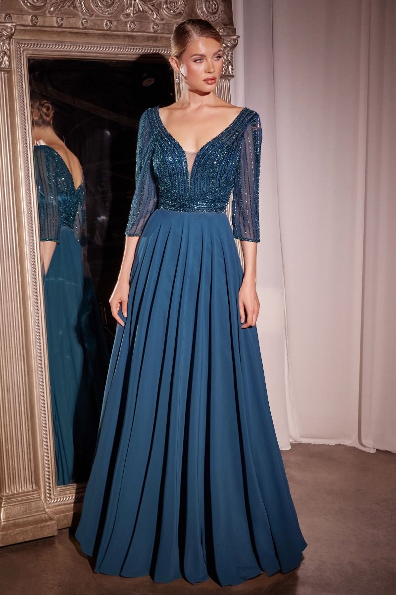 EDNA Embellished Sleeve Mother of Groom Bride A Line Evening Gown in Australia | One Honey Boutique