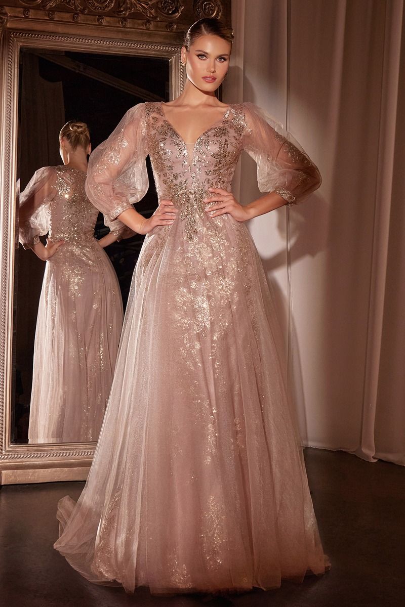 Alt Tag: RITA Mesh Long Sleeve Embellished gown with lace bodice, evening dress Brisbane to Gold Coast