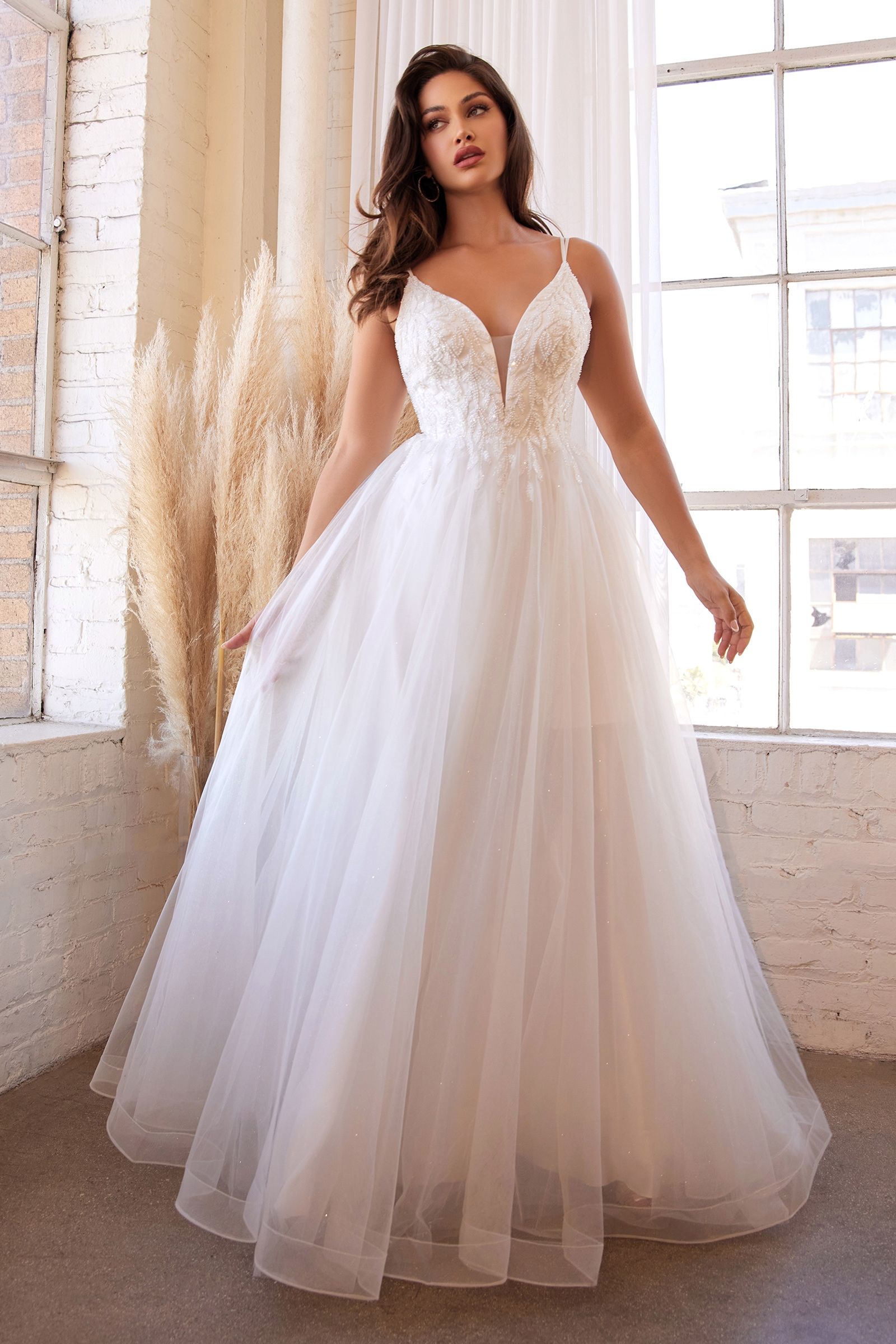 REAGAN Off White Beaded Tulle Skirt Formal Dress