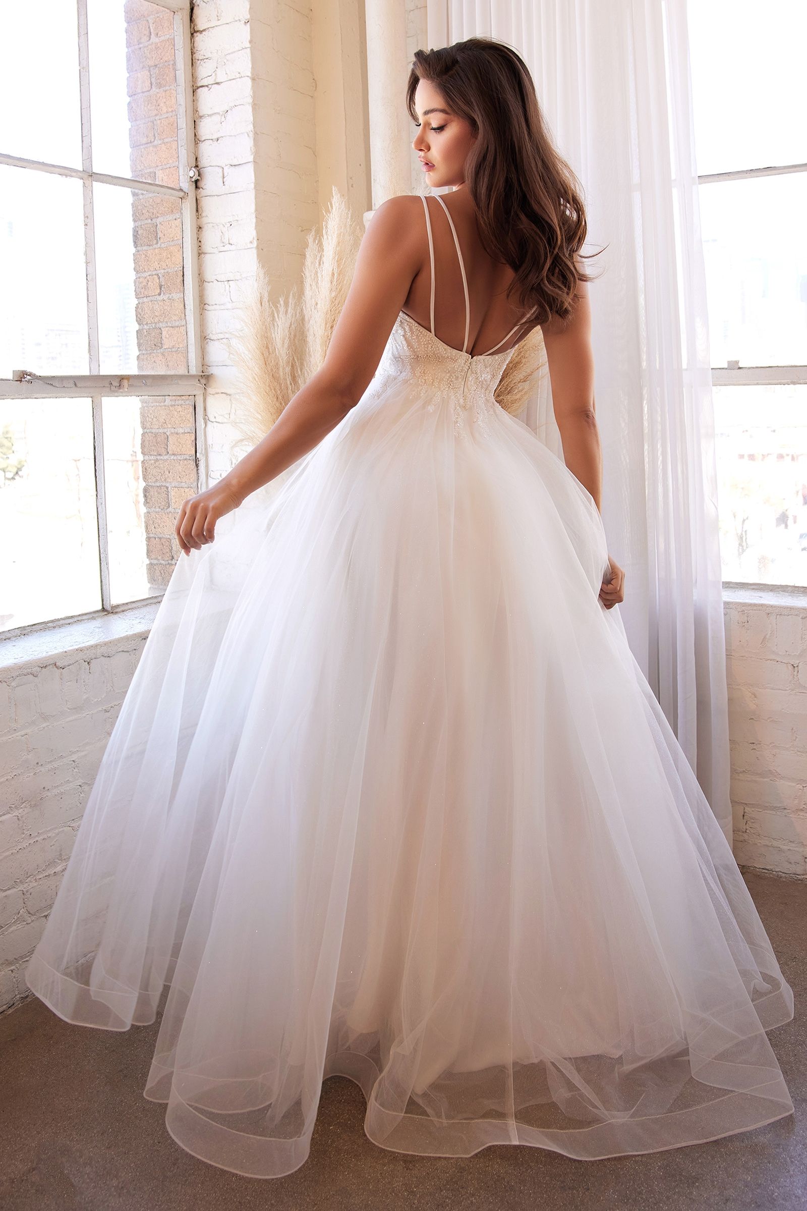 REAGAN Off White Beaded Tulle Skirt Formal Dress