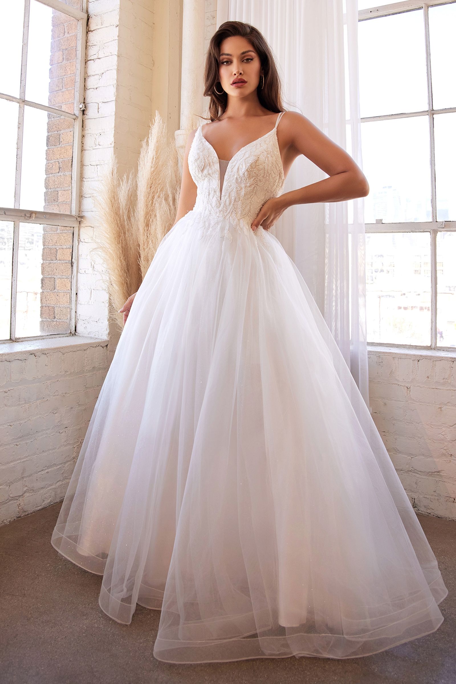 REAGAN Off White Beaded Tulle Skirt Formal Dress