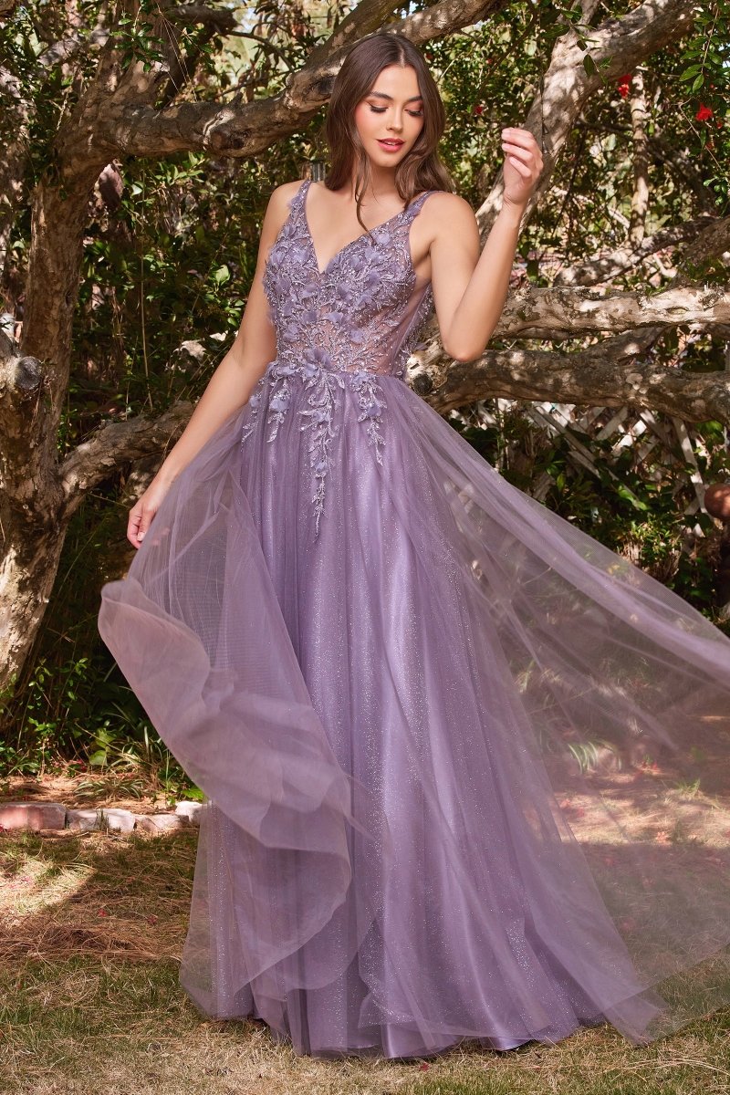 DEMIKA 3D Floral Applique Tulle Formal Gown Dress with beaded lace bodice and flowing tulle skirt. Evening gown Brisbane to Gold Coast.