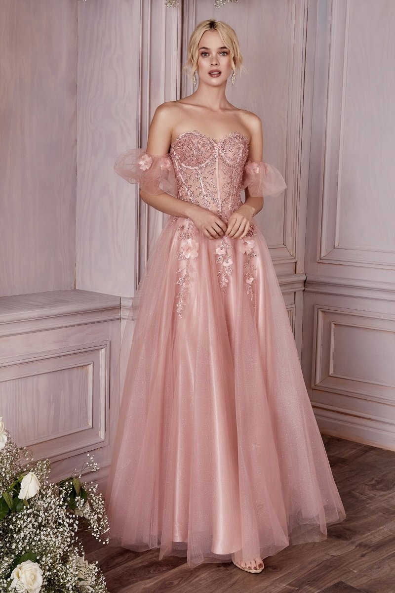 BLOOM Bustier lace applique tulle formal dress with sheer corset bodice, perfect A-line silhouette, Brisbane to Gold Coast