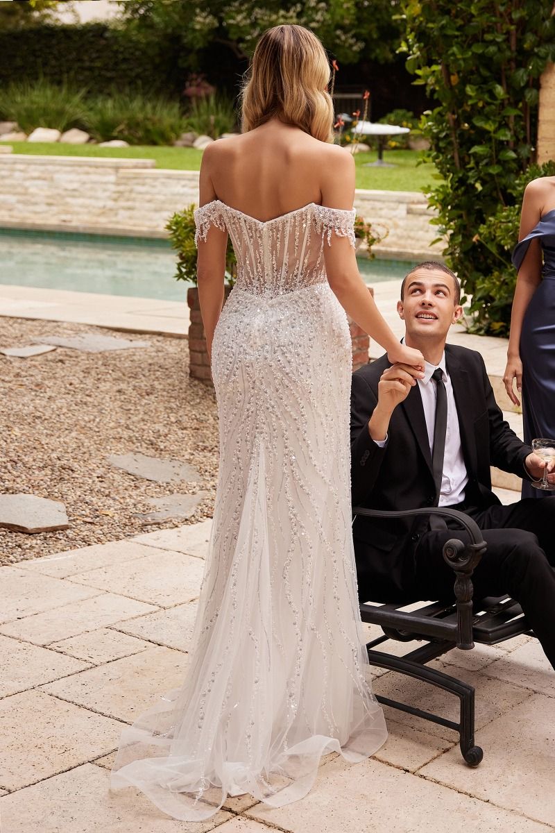 SOVIA off-shoulder beaded corset bridal dress, sweetheart neckline, wedding gown, Brisbane to Gold Coast, Australia.