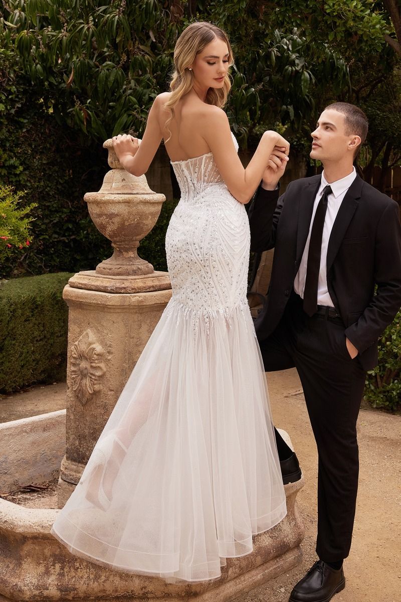 NAOMI Beaded Layered Tulle Strapless Mermaid Wedding Dress by Divinity Bridal, affordable bridal gown in Australia.