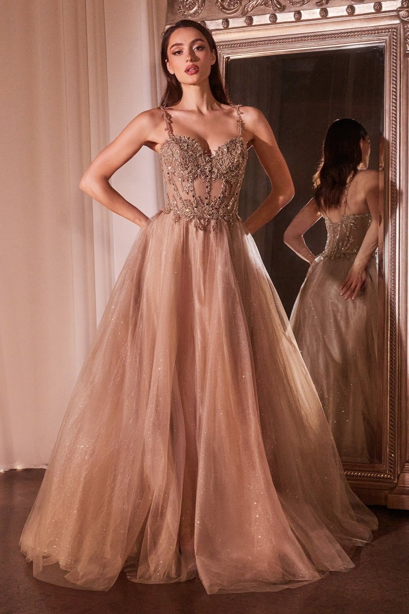 ANA Lace & Tulle A-Line Dress with lace bodice and glittering tulle skirt, perfect for prom or formal events. Brisbane to Gold Coast.