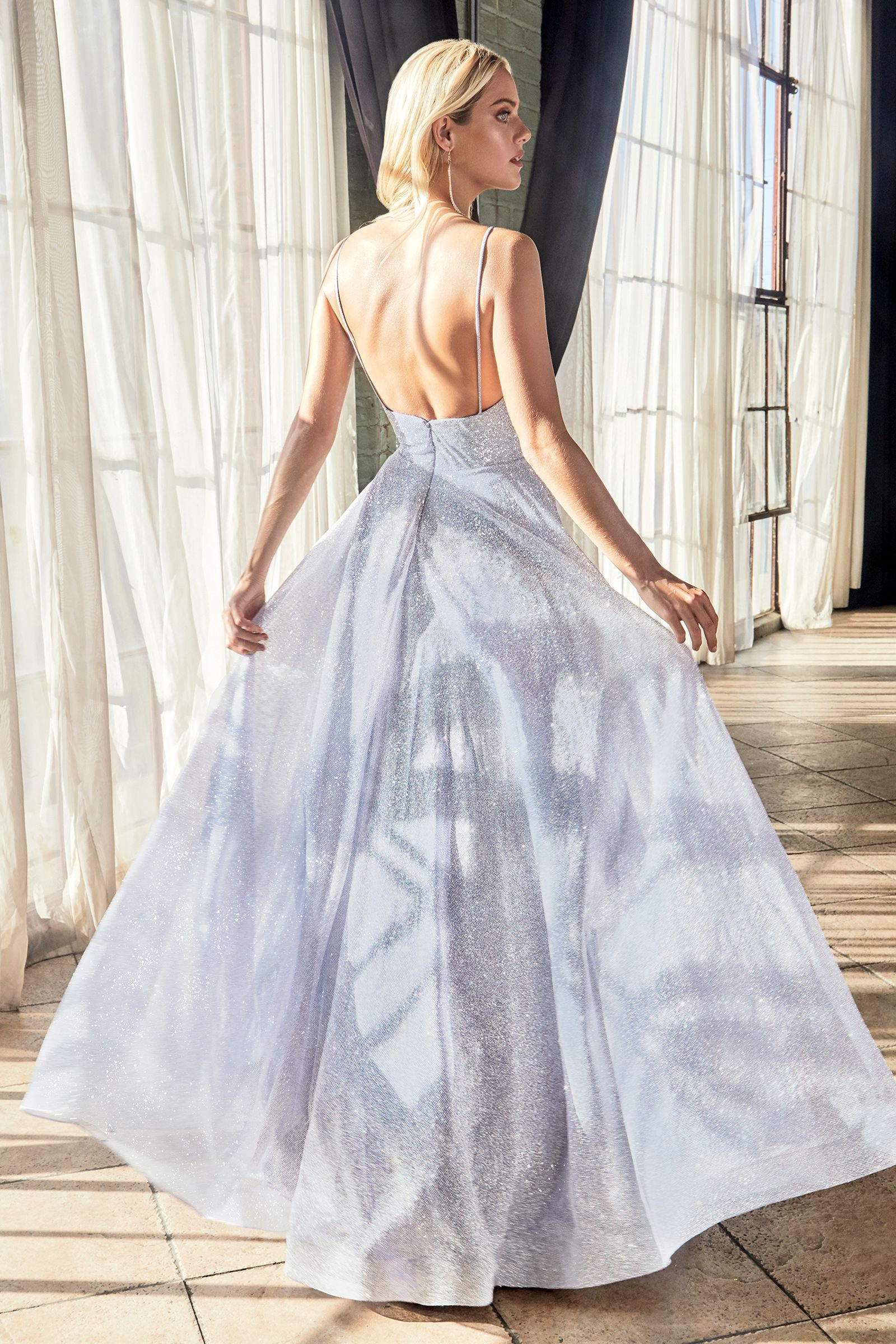 LIVIA Baby Blue Silver Glitter Ball Gown with beaded straps and open back, formal dress Brisbane to Gold Coast, Australia.