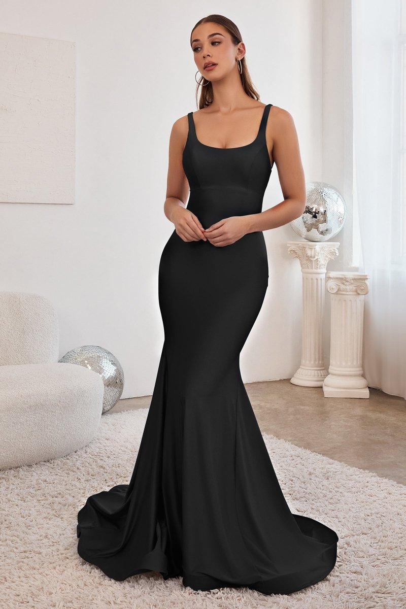 JAYLA Lace Up Back Mermaid Formal Gown features scoop neckline and structured corset top, perfect evening gown from Brisbane to Gold Coast.