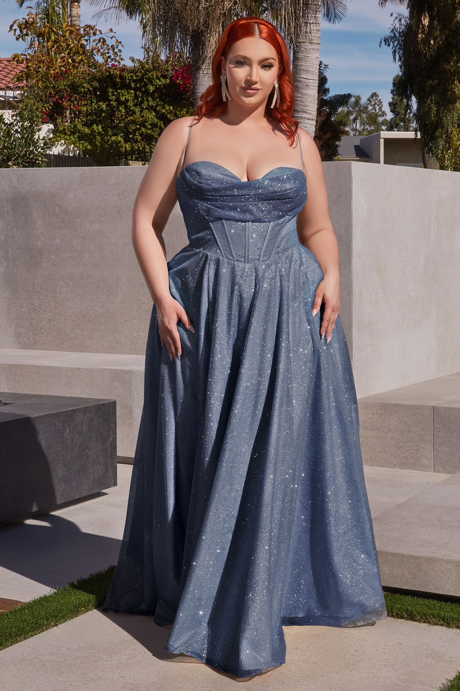 DREYA Curve Corset Glitter School Formal Dress with dazzling glitter bodice and elegant pleated cowl neckline. Brisbane to Gold Coast.