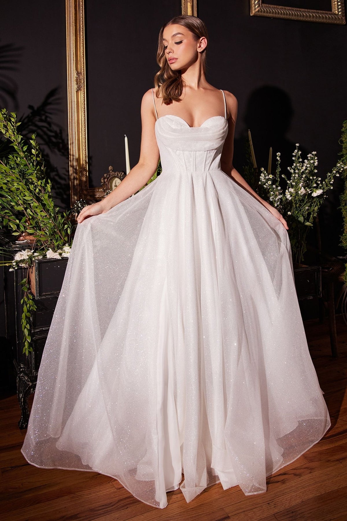 white gowns & formal dresses DREYA Off Glitter Corset Ball Gown Dress Size:Size N2 pool dress Iris Long Sleeve Satin