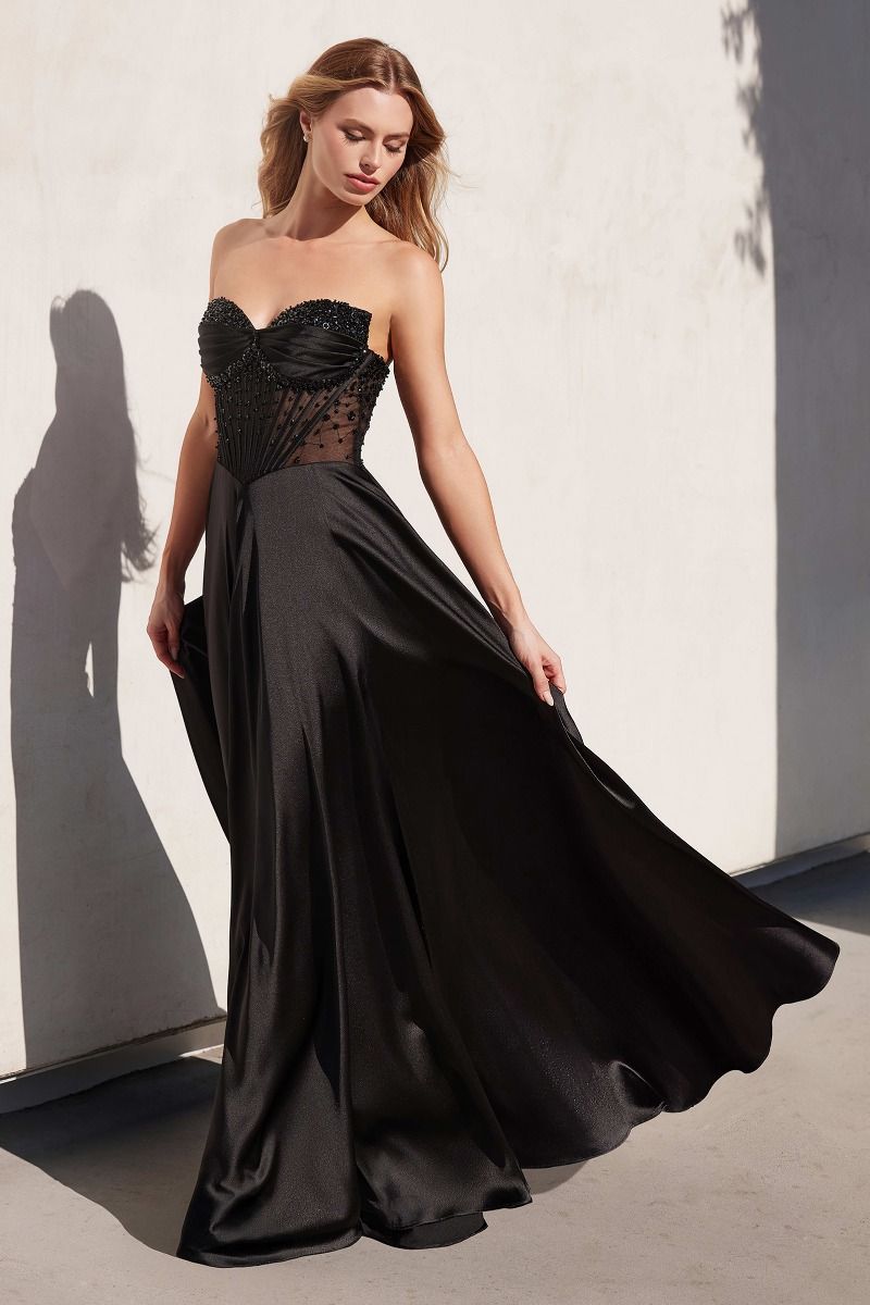 ALIXIA beaded corset satin A-line prom dress with sweetheart neckline; ideal for formal occasions. Brisbane to Gold Coast.