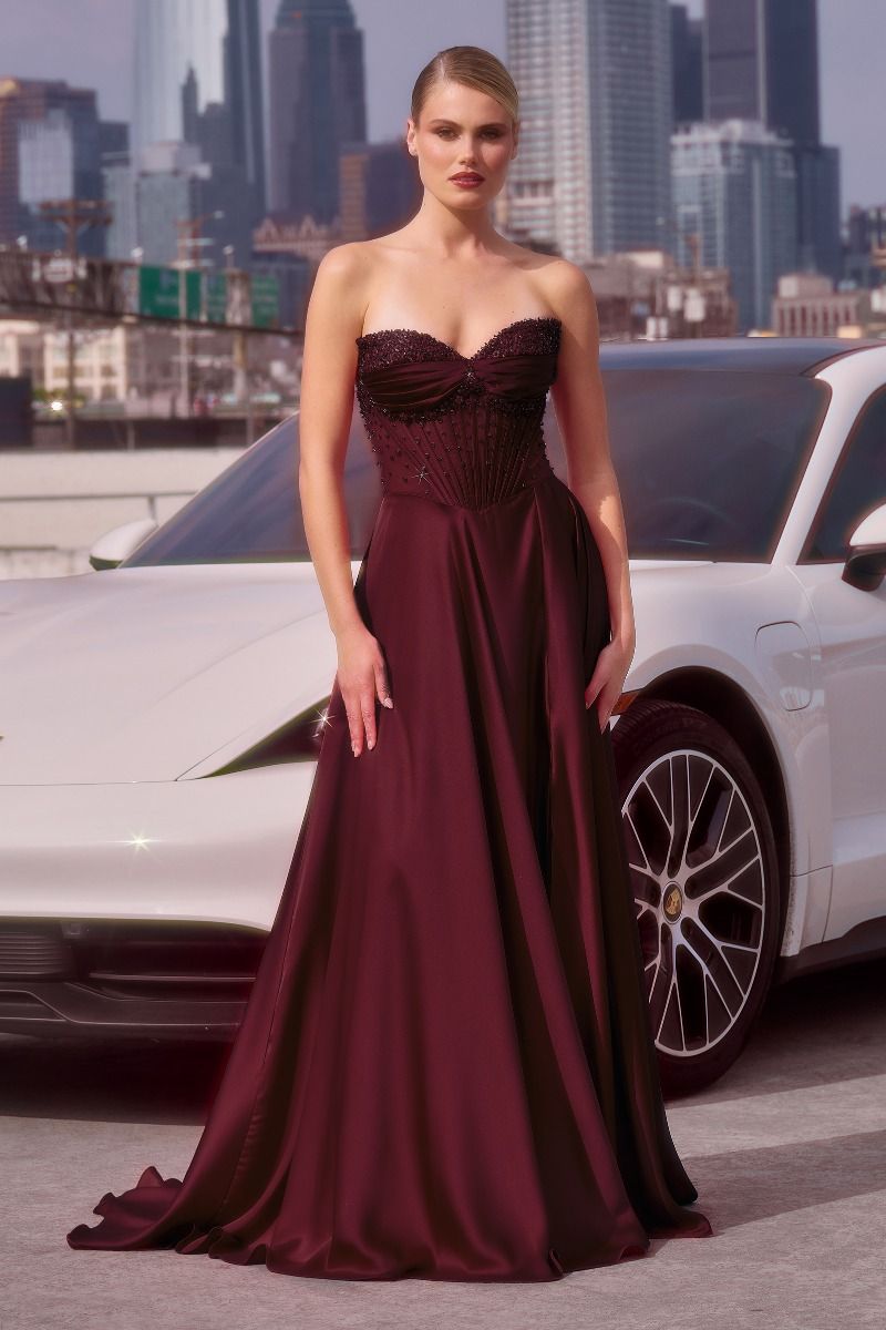ALIXIA Beaded Corset Satin A Line Prom & Formal Dress
