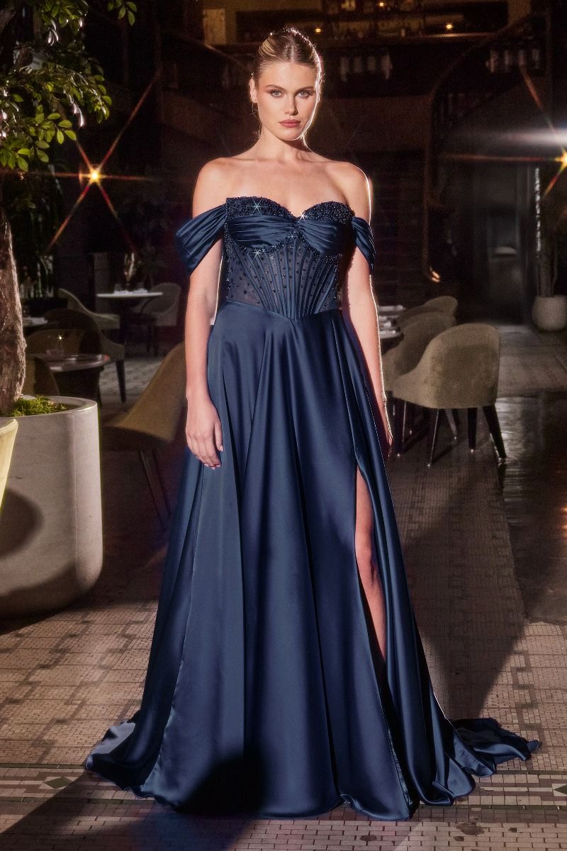 ALIXIA Beaded Corset Satin A Line Prom & Formal Dress