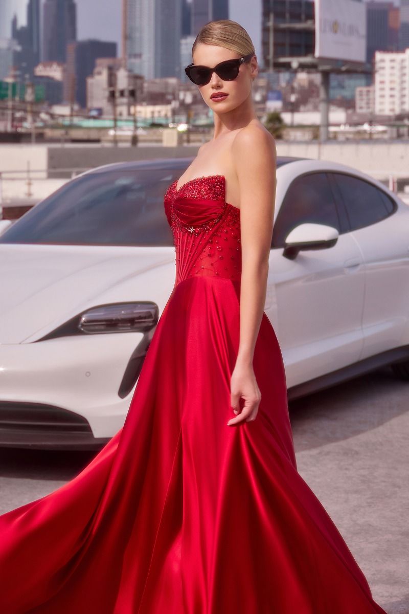 ALIXIA Beaded Corset Satin A-Line prom gown with a strapless sweetheart neckline, perfect for events from Brisbane to Gold Coast.