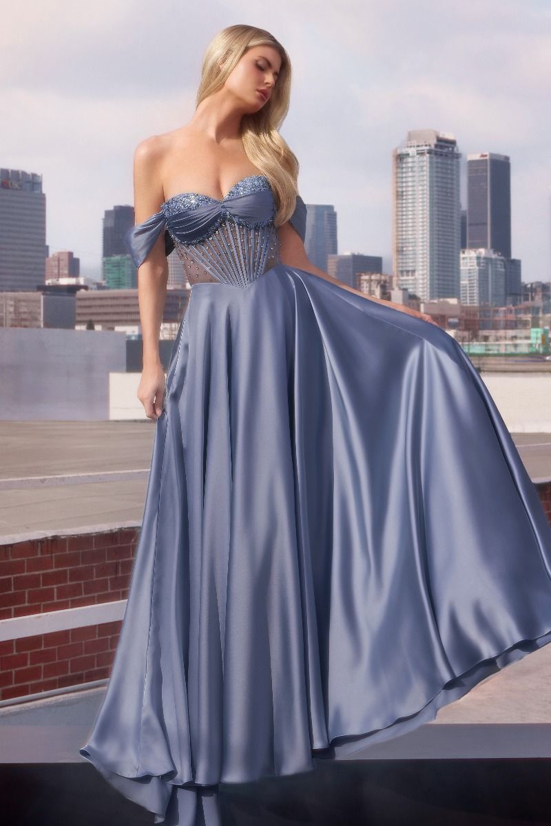 ALIXIA beaded corset satin A-line prom gown with strapless sweetheart neckline, Brisbane to Gold Coast, Australia.