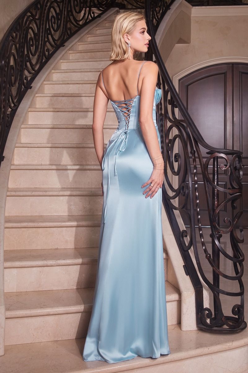 Honey Couture SERAFINA Light Blue Satin Corset Embellished Mermaid Formal Dress