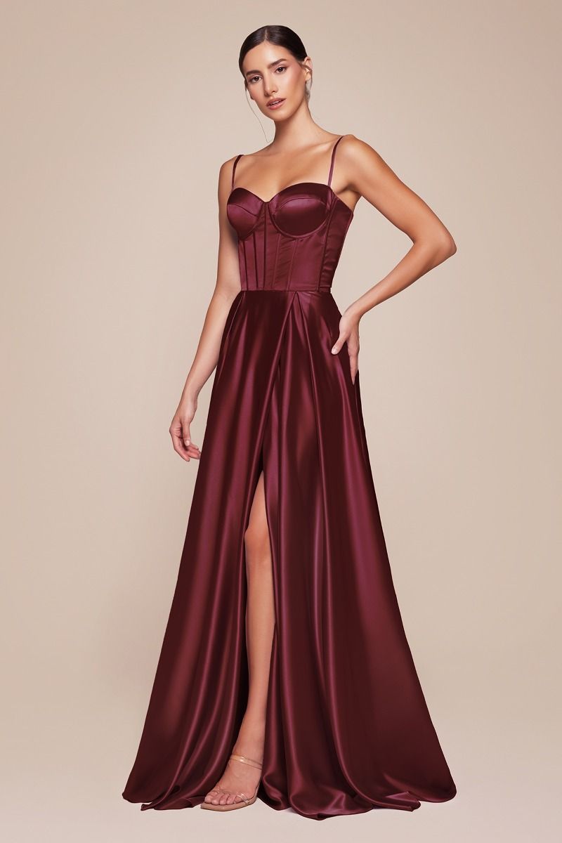 CLEO satin bustier corset with A-line silhouette, silky school formal dress, flowing drape. Brisbane to Gold Coast, Australia.