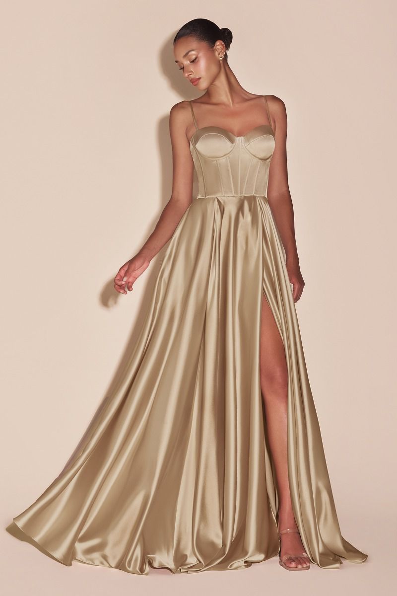 CLEO Curve Satin Bustier Corset Silky A Line School Formal Dress in Color: Champagne | One Honey Australia