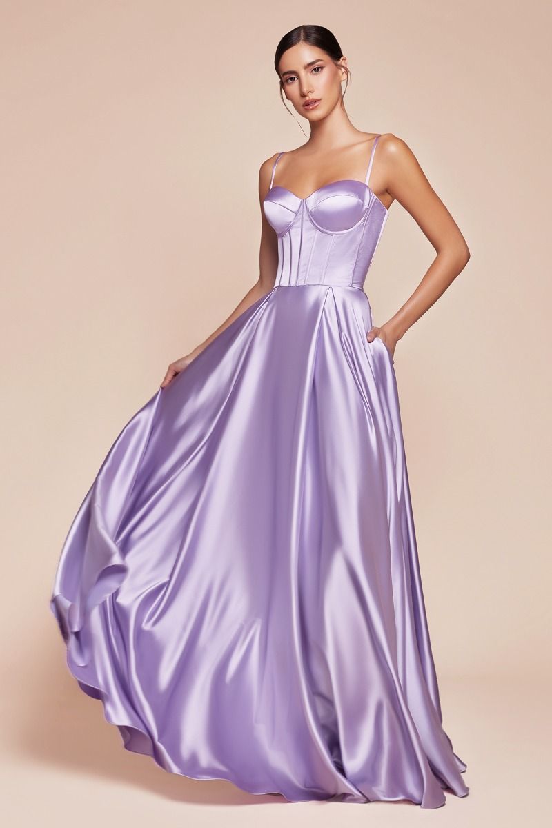 CLEO Curve Satin Bustier Corset Silky A Line School Formal Dress in Color: Lavender | One Honey Australia