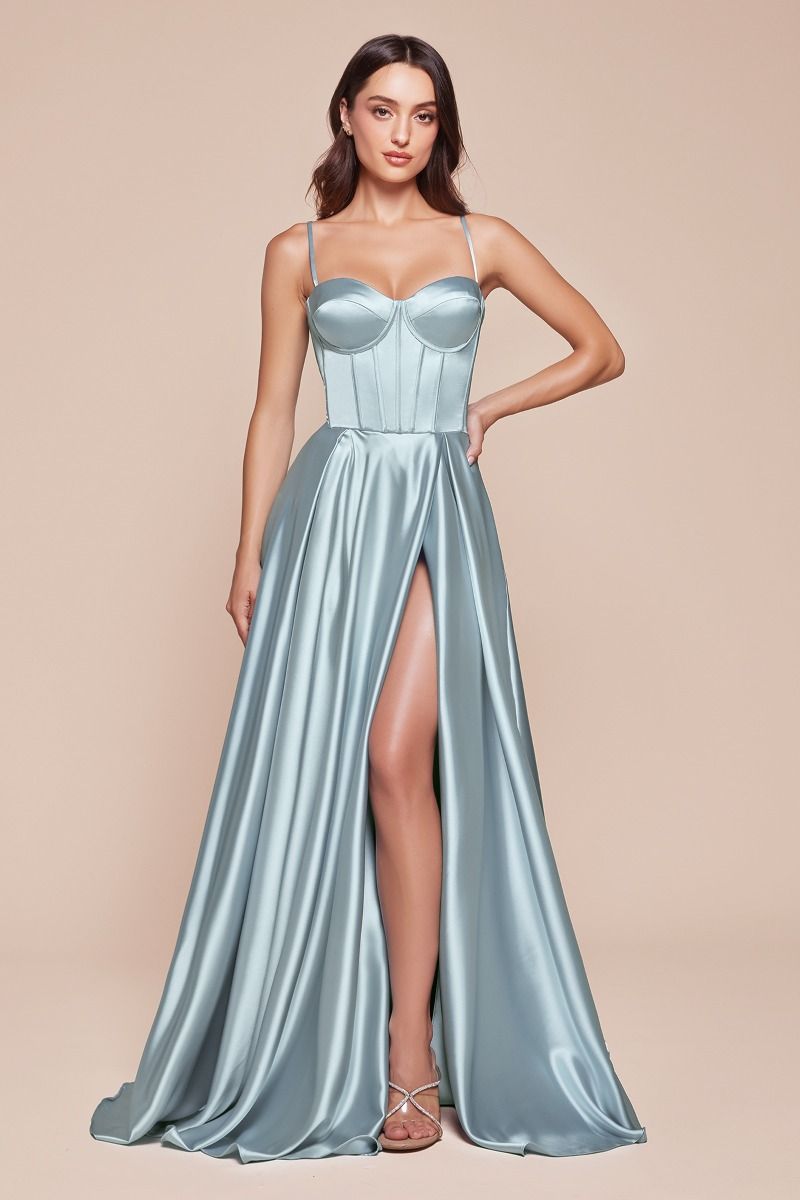 CLEO Curve Satin Bustier Corset Silky A Line School Formal Dress in Color: Light Blue | One Honey Australia