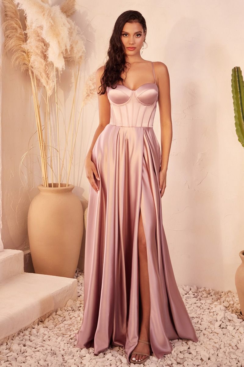 CLEO Curve Satin Bustier Corset Silky A Line School Formal Dress in Color: Mauve | One Honey Australia