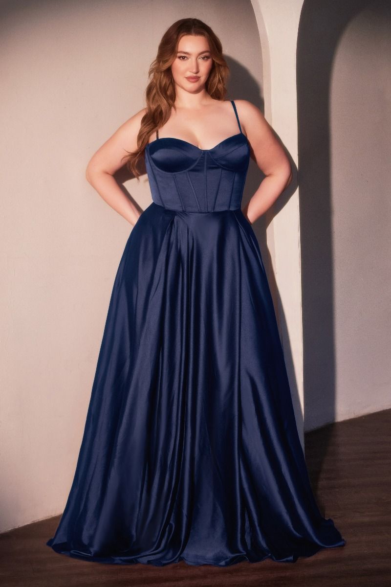 CLEO Curve Satin Bustier Corset Silky A Line School Formal Dress in Color: Navy | One Honey Australia