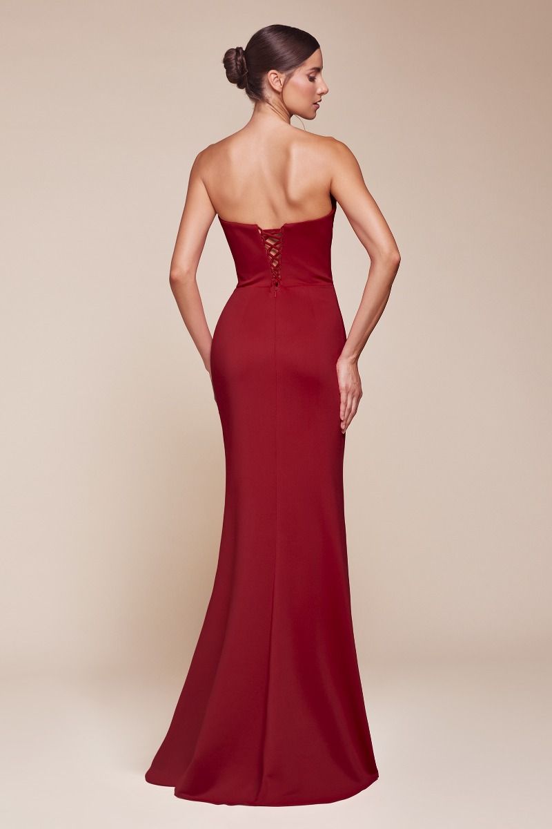 DENISE strapless red corset prom dress with lace-up back, elegant evening gown. Brisbane to Gold Coast.