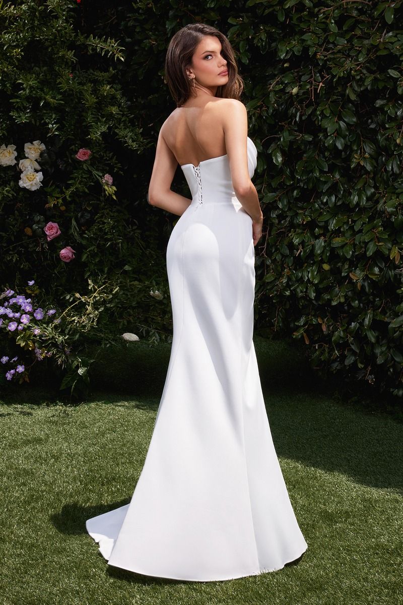 DENISE strapless bustier corset bridal dress with cascading chiffon layers, perfect for modern brides. Brisbane to Gold Coast.