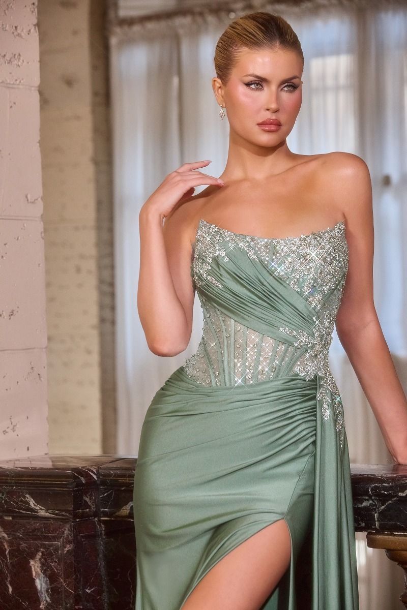 MARISHKA Strapless Beaded Satin Fitted Prom & School Formal Dress