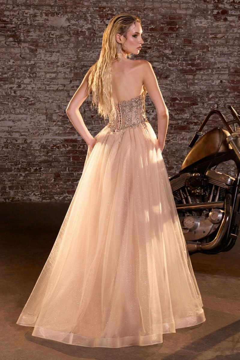 KIZI Beaded Corset Glitter Tulle A-Line Prom & Formal Gown
