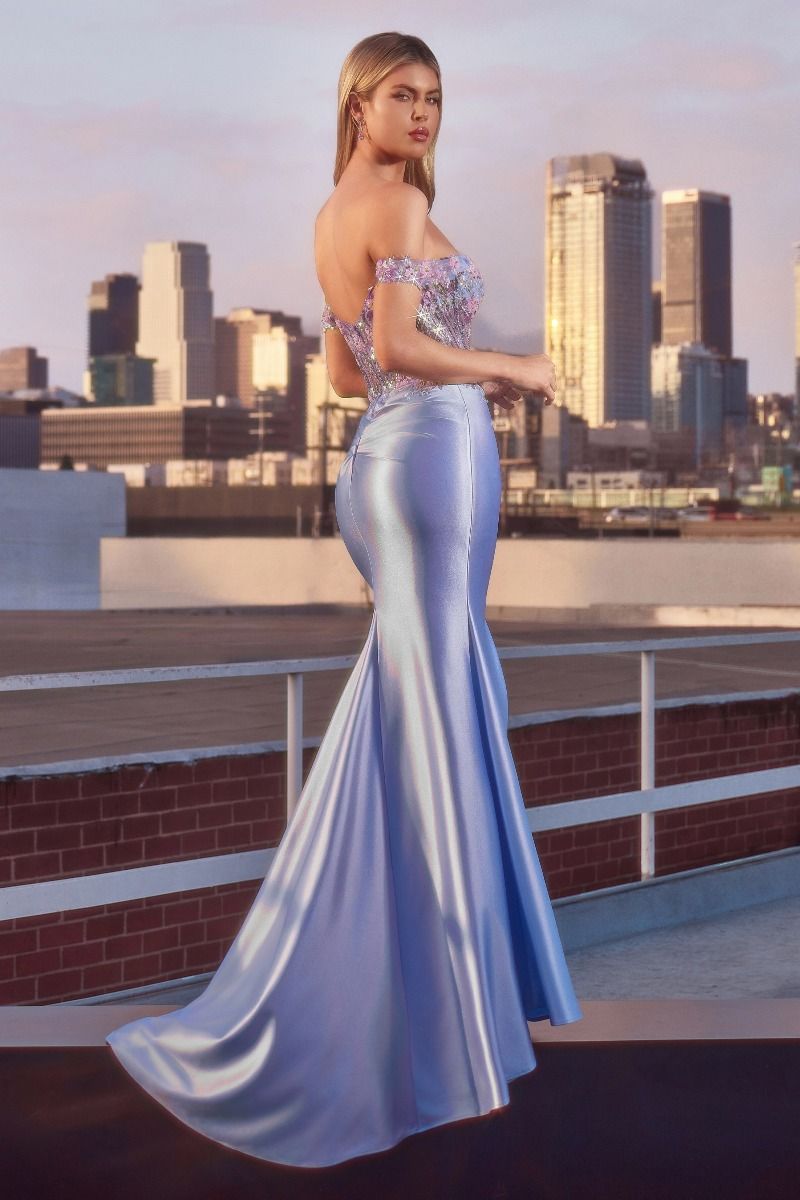 SYBILLE Couture Lace Beaded Off Shoulder Prom Dress with floral bodice and satin skirt, Brisbane to Gold Coast, Australia.