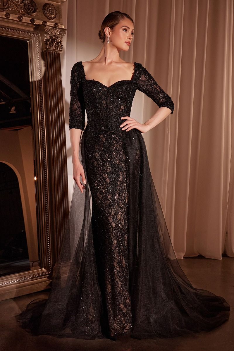 WHITLY dress with Queen Anne neckline and lace bodice, featuring a tulle overskirt. Perfect as an evening gown. Brisbane to Gold Coast.