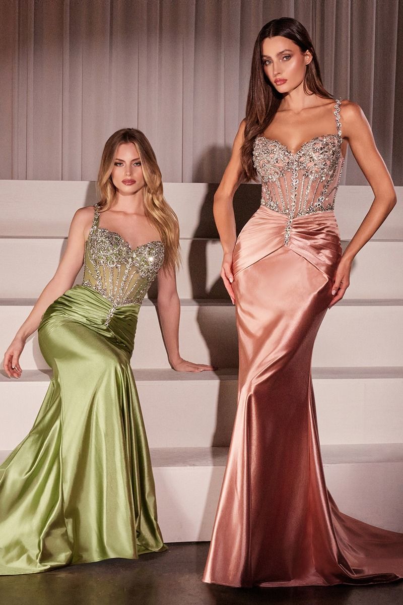 GISELA Satin Prom Dress with Beaded Bodice and Thin Straps, perfect for formal occasions. Brisbane to Gold Coast, Australia.