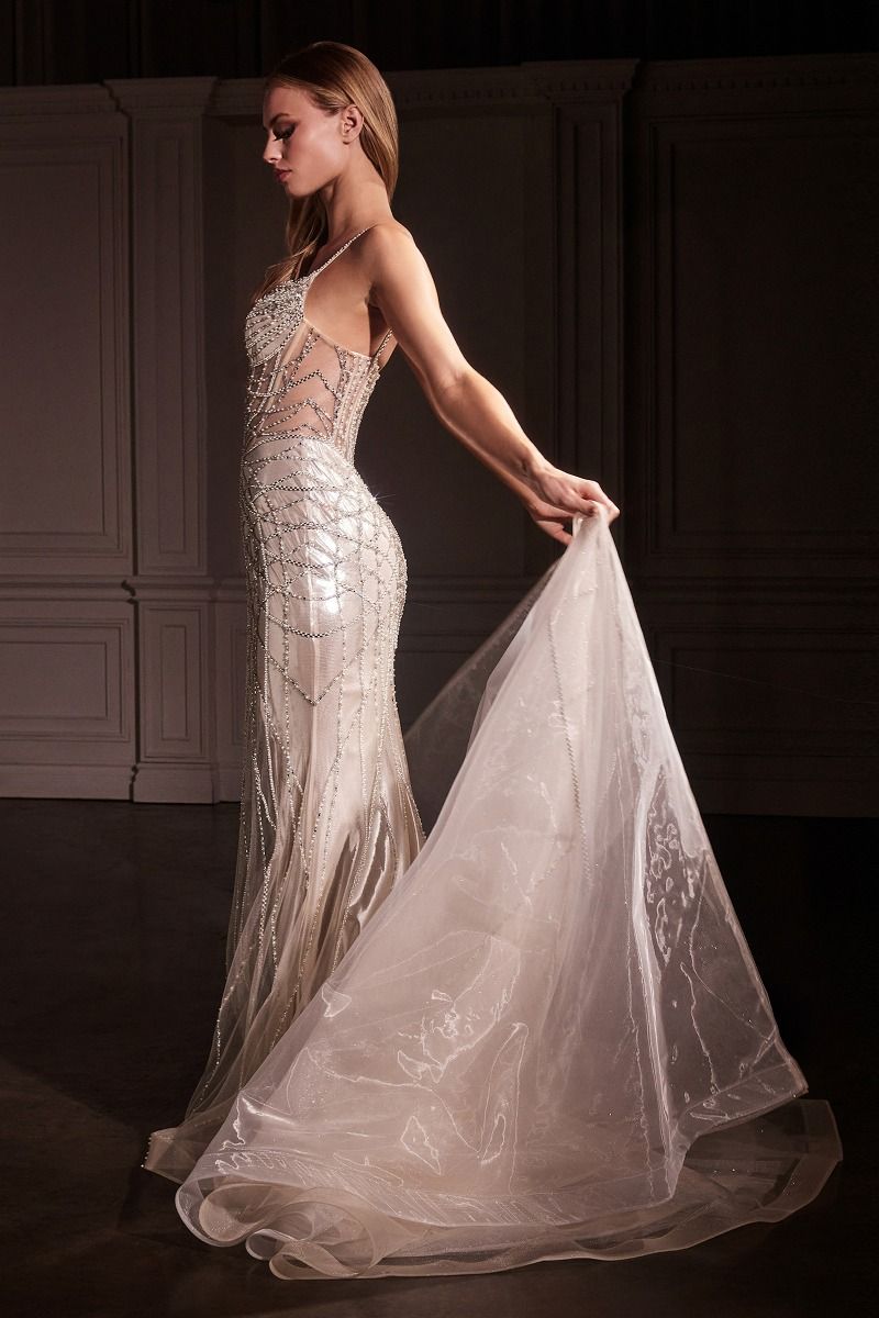 JUELZ Couture beaded diamante overskirt formal prom evening dress featuring a sheer bodice and removable tulle skirt. Brisbane to Gold Coast.