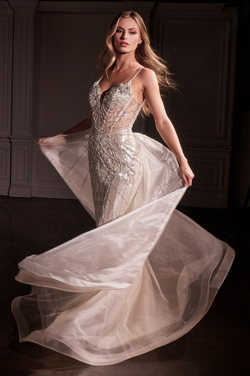 Alt Tag: JUELZ Couture beaded diamante overskirt prom gown with sweetheart neckline, sheer bodice, Brisbane to Gold Coast.