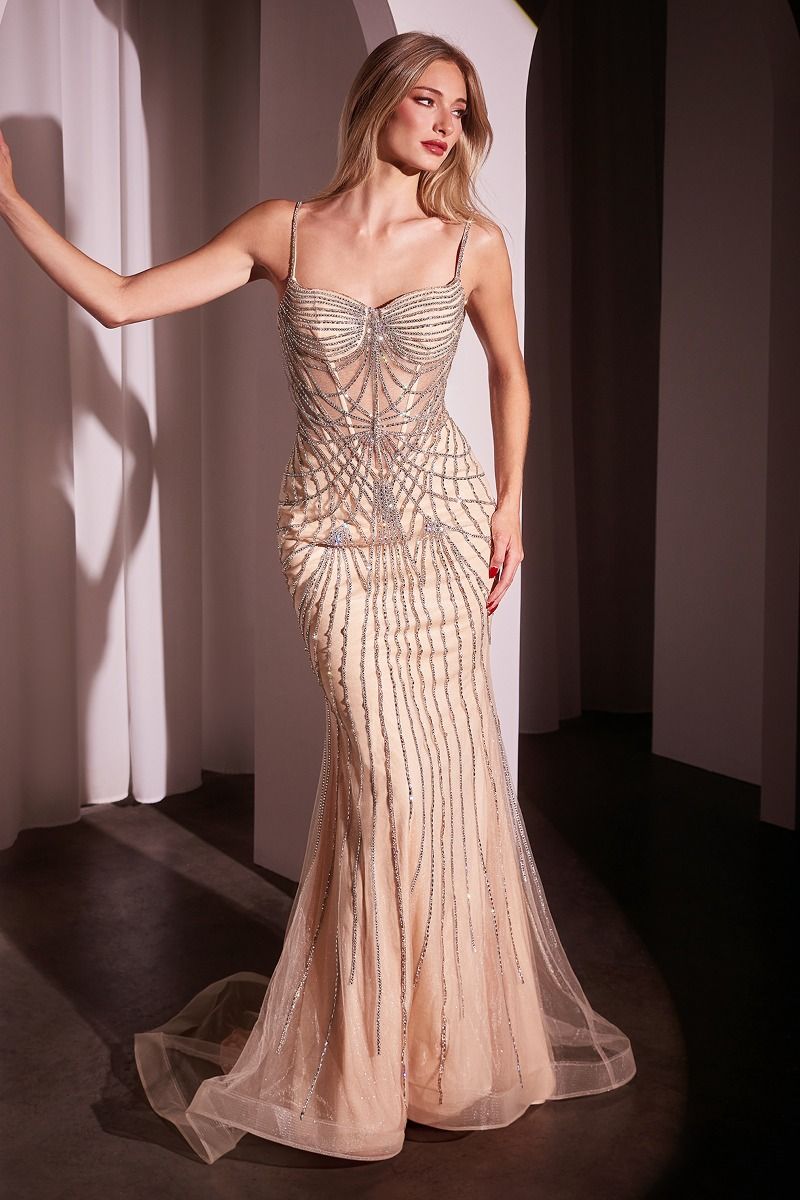 CELINE Couture dress with pearl beaded bodice, thin straps, evening gown. Brisbane to Gold Coast Australia.