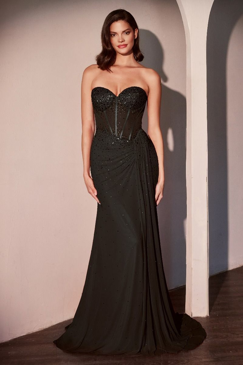 NAVERA Strapless Rhinestone Fitted Sash Prom Evening Dress with a sheer bodice and sweetheart neckline, evening gown. Brisbane to Gold Coast.