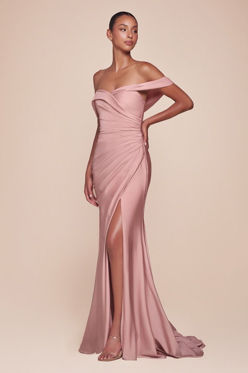 TERRI Off Shoulder Stretch Satin Bridesmaid Prom & Formal Dress in Australia | One Honey Boutique