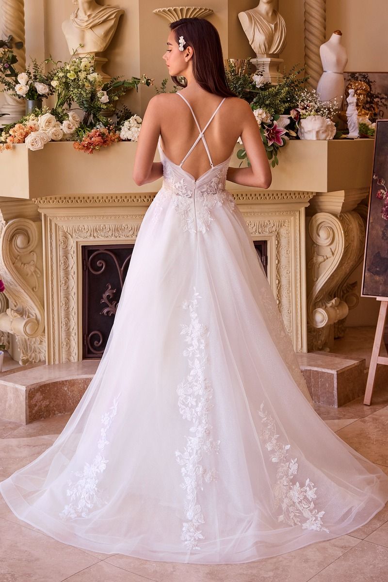 Back view of Divinity Bridal ELISA wedding dress with lace A-line tulle skirt, affordable bridal gown Australia.