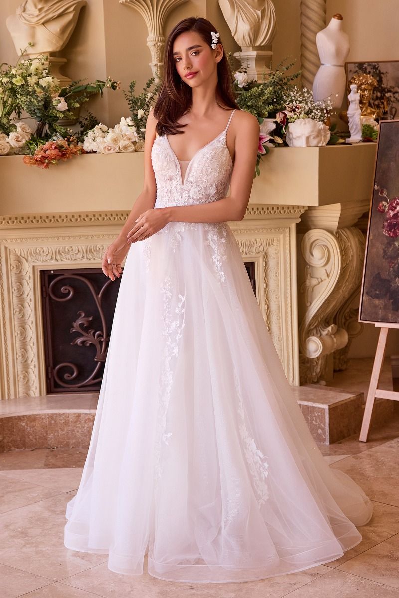 Divinity Bridal ELISA A-line wedding dress with lace appliqué and layered tulle skirt, affordable bridal elegance in Australia.