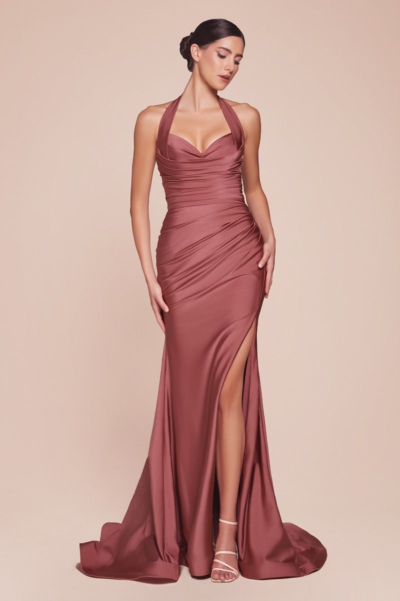 ZORA Halterneck Stretch Satin Mermaid Prom & Formal Dress in Australia | One Honey Boutique
