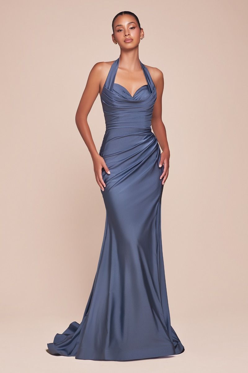 ZORA Halterneck Stretch Satin Mermaid Prom & Formal Dress in Australia | One Honey Boutique
